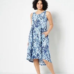 LOGO by Lori Goldstein blue tie dyed uneven hem casual super soft dress